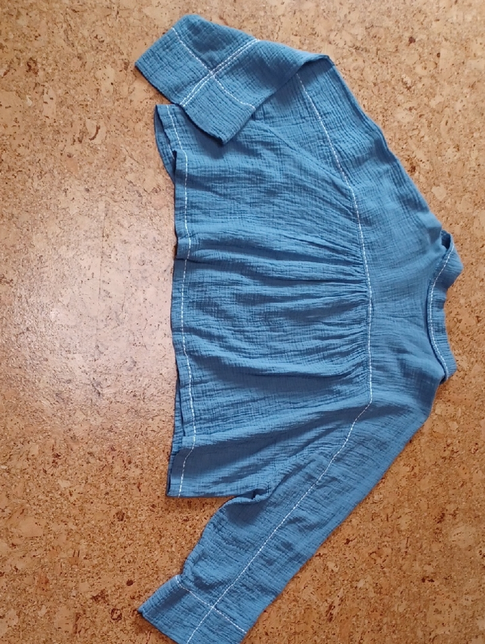 7 For All Mankind Blue Cotton Gauze Cropped Button Down Blouse Size XL - Picture 6 of 6